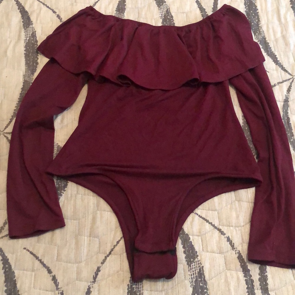 Off the shoulder burgundy body suit